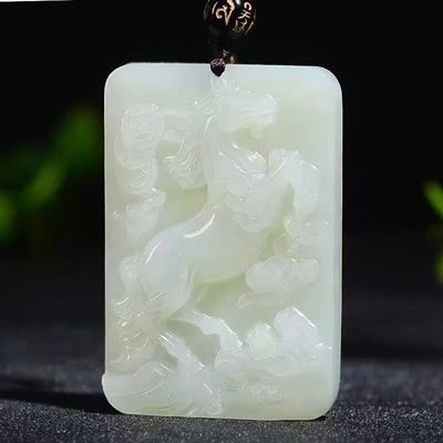 天然阿富汗白玉马上成功玉牌玉佩 - 天然阿富汗白玉马上成功玉牌玉佩