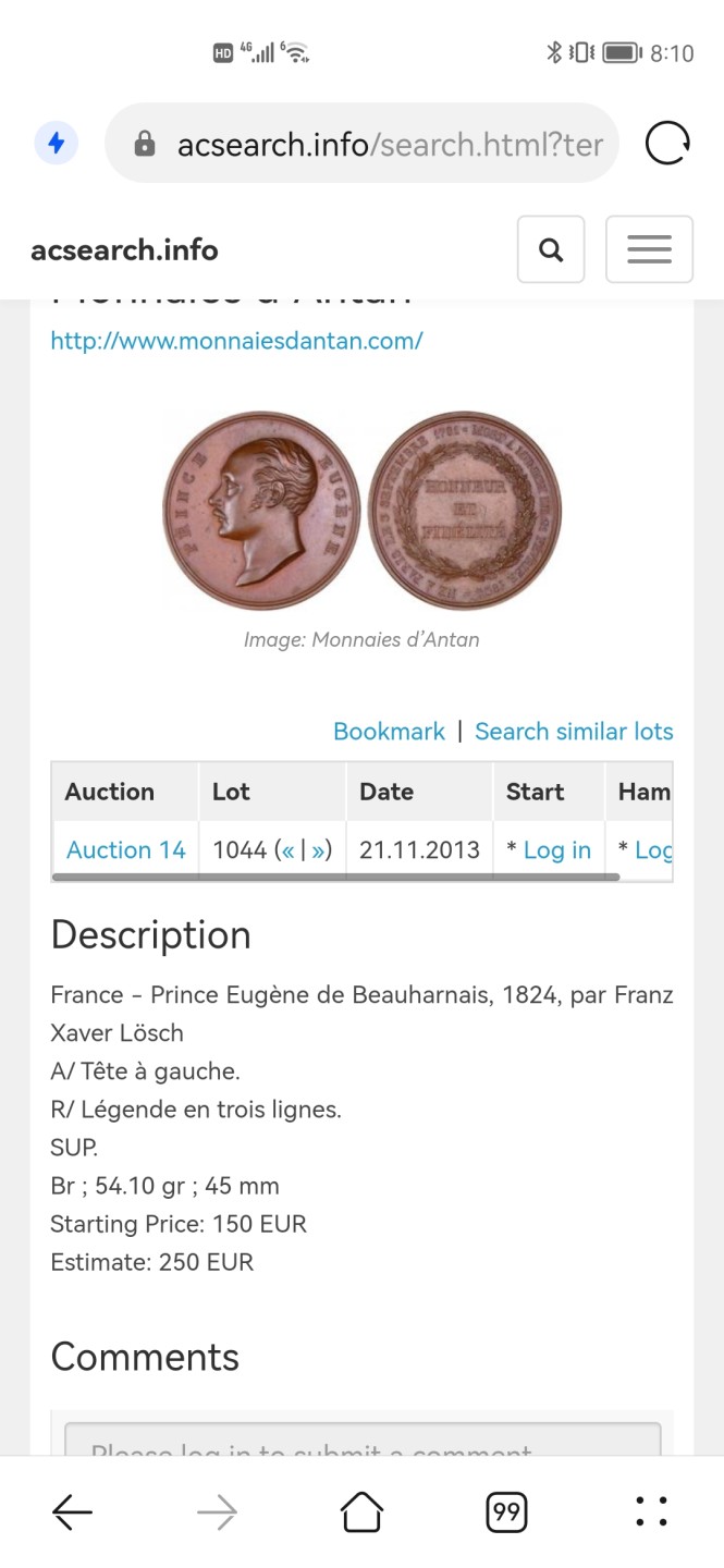 第八场：外章精选 1824年欧仁·德·博阿尔内逝世铜章