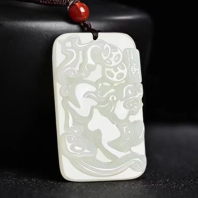 阿富汗白玉 招财貔貅吊坠 50*30mm