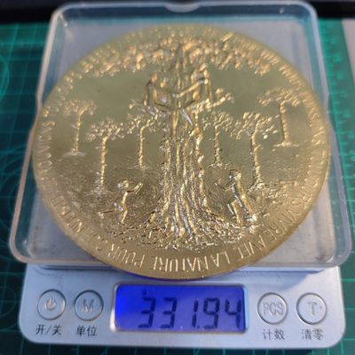 gush小明220707 法国人与自然镀金大铜章1982 巴黎造币厂丰饶角边铭