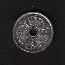 丹麦2005年2克朗 带孔 实物图       - 丹麦2005年2克朗 带孔 实物图      