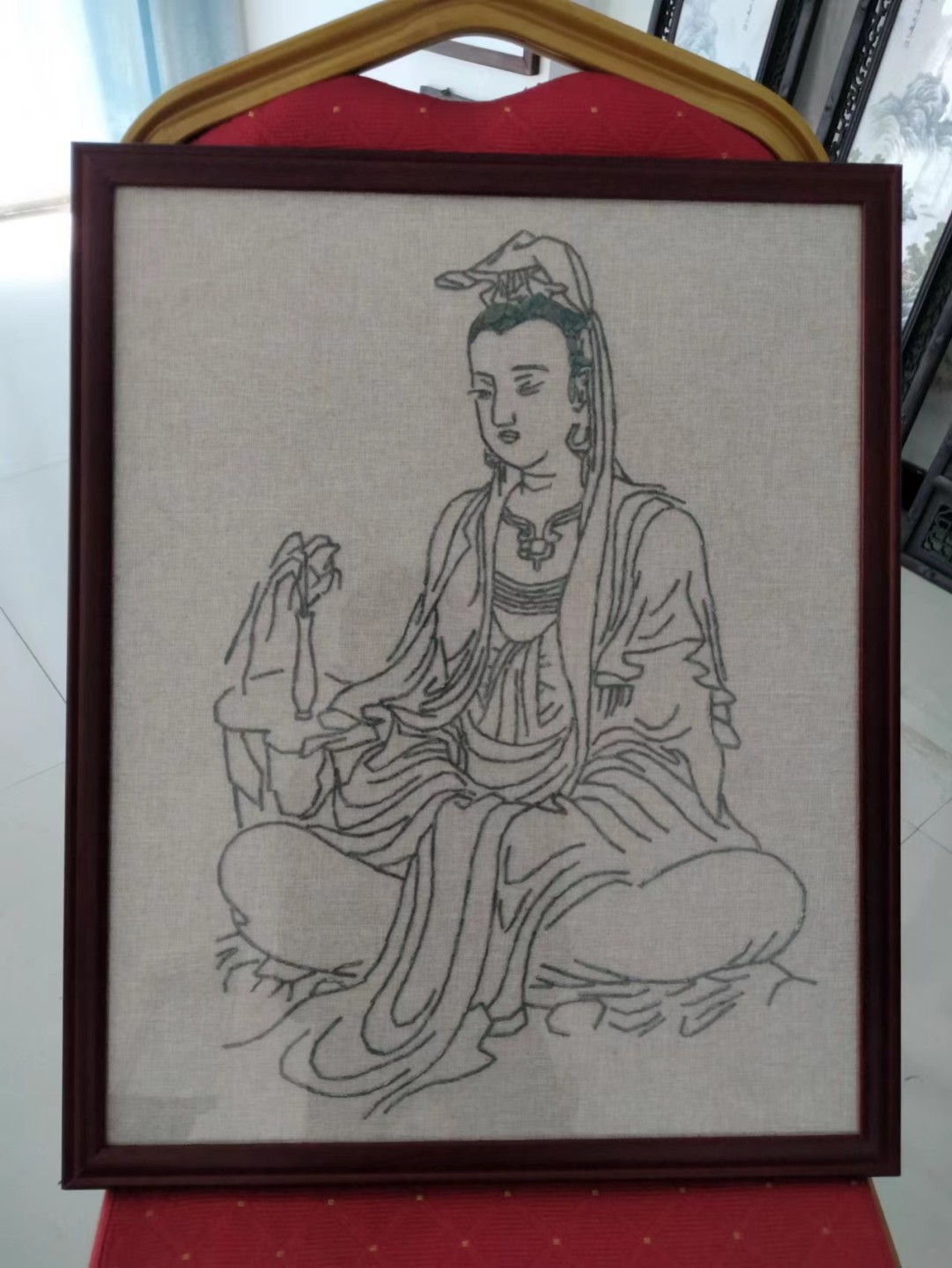鸣轩坊~铜钱贴画 铜钱画~杨枝观音