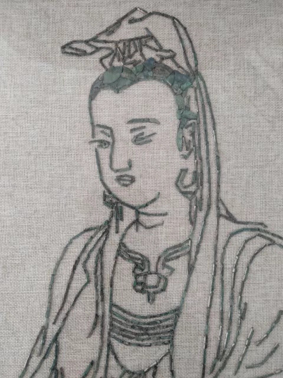 鸣轩坊~铜钱贴画 铜钱画~杨枝观音