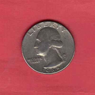 美国1965年25分 1/4元 实物图      - 美国1965年25分 1/4元 实物图     