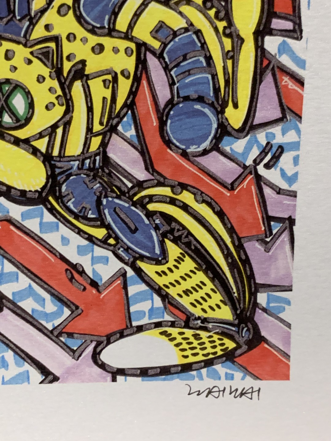 零元拍：歪歪亲笔签名 OWSON系列限量插画复制画《变形金刚系列：黄豹》，尺寸约22/22厘米，拍品不含镜框