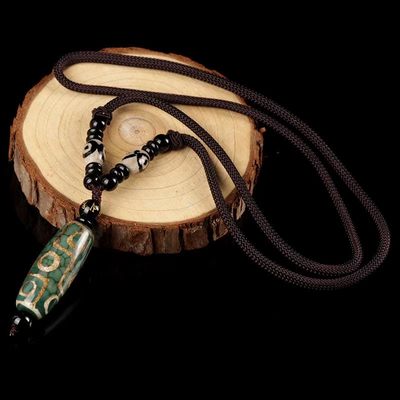 绿色九眼天珠14*40mm 绳长68mm - 绿色九眼天珠14*40mm 绳长68mm