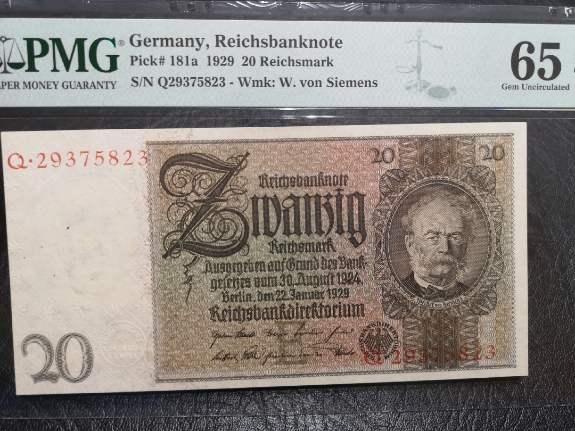 《外钞收藏家》第一百八十七期（本期71件） 1929年德国20马克 PMG65