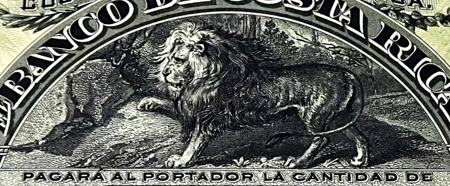 新纪元！【Blue Auction】✨世界纸币精拍第201期【精】   【百年风云】哥斯达黎加 1899年5克朗 狮子 美钞公司出品 雕刻精美 全新UNC