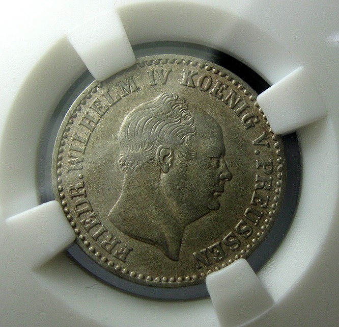 德国普鲁士银币,1857弗里德里希威廉四世,2.5格罗申,中乾评级XF45