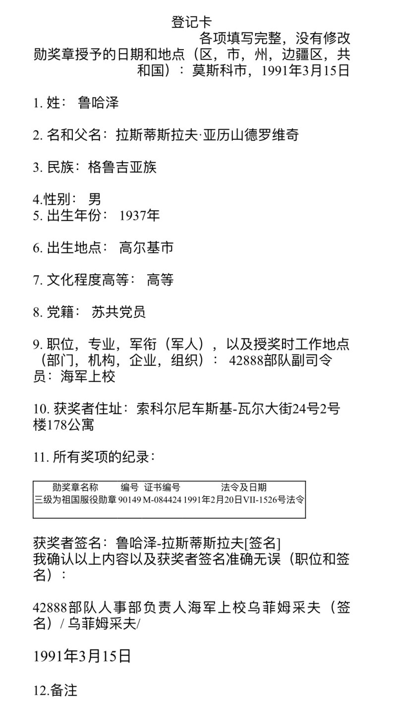 大猫徽章拍卖第196期 大国之矛——苏联潜射导弹大师，苏联海军导弹及火炮局局长鲁哈泽-拉斯蒂斯拉夫同志三武套章。作为这一领域的专家他对4K-10, 3M-20, 4K-75, 3M-40, 3M-65, 3M-37, 3M-55和3M-70导弹系统等的研发！他的每粒勋章都有单独的奖励卡，每粒都是为奖励他研发改进某一款或几款导弹所授予，可谓含金量十足，1988年他被荣升为海军导弹和火炮装备局局长，直至1992年退休。