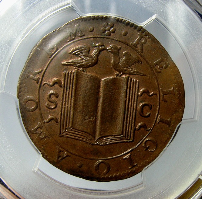 PCGS-AU58,唯一冠军,稀有1610荷兰jeton,多德雷赫特(dordrecht)代币,巧克力包浆状态非常好,背面学院徽章,正面两只wolf