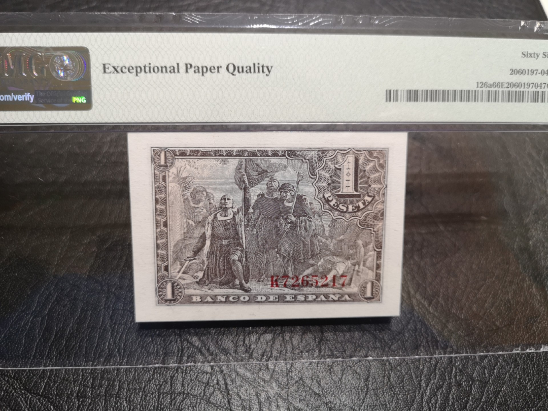 《外钞收藏家》第一百八十七期（本期71件） 1943年西班牙1比塞塔 PMG66