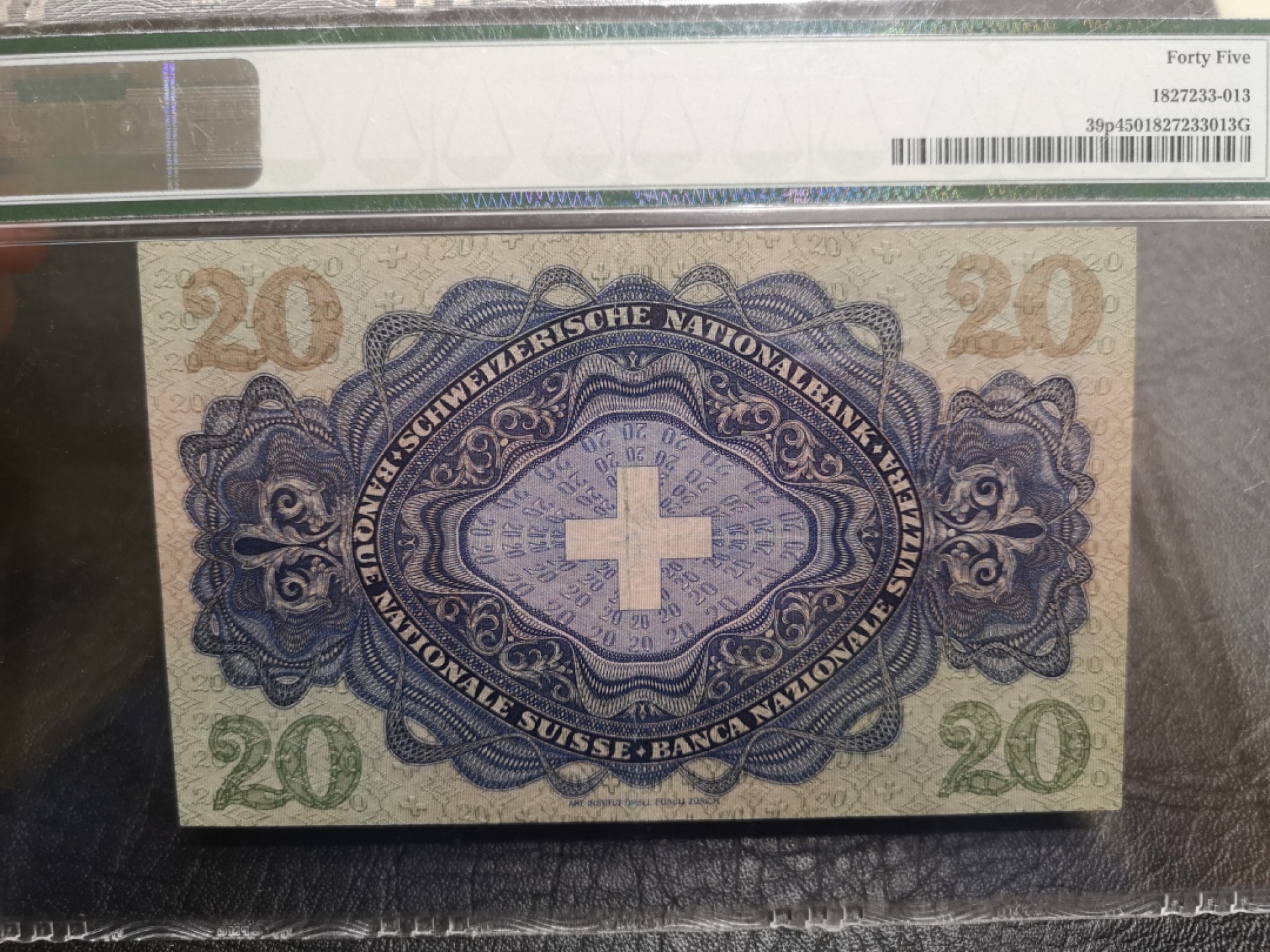 《外钞收藏家》第一百八十七期（本期71件） 1947年瑞士20法郎 PMG45 无47