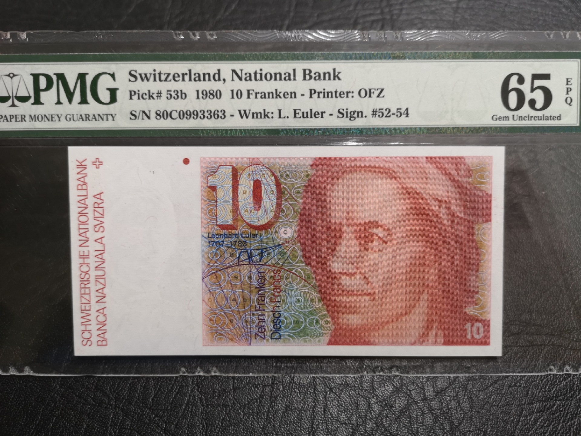 《外钞收藏家》第一百八十七期（本期71件） 1980年瑞士10法郎 PMG65 无47
