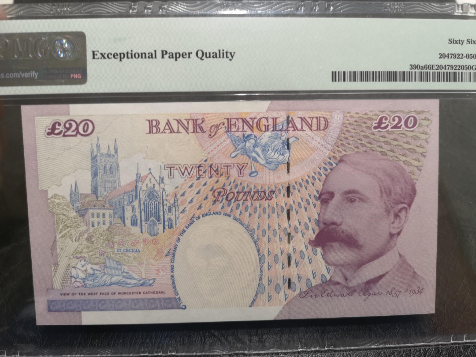 《外钞收藏家》第一百八十七期（本期71件） 1999年英国E序列20镑 PMG66