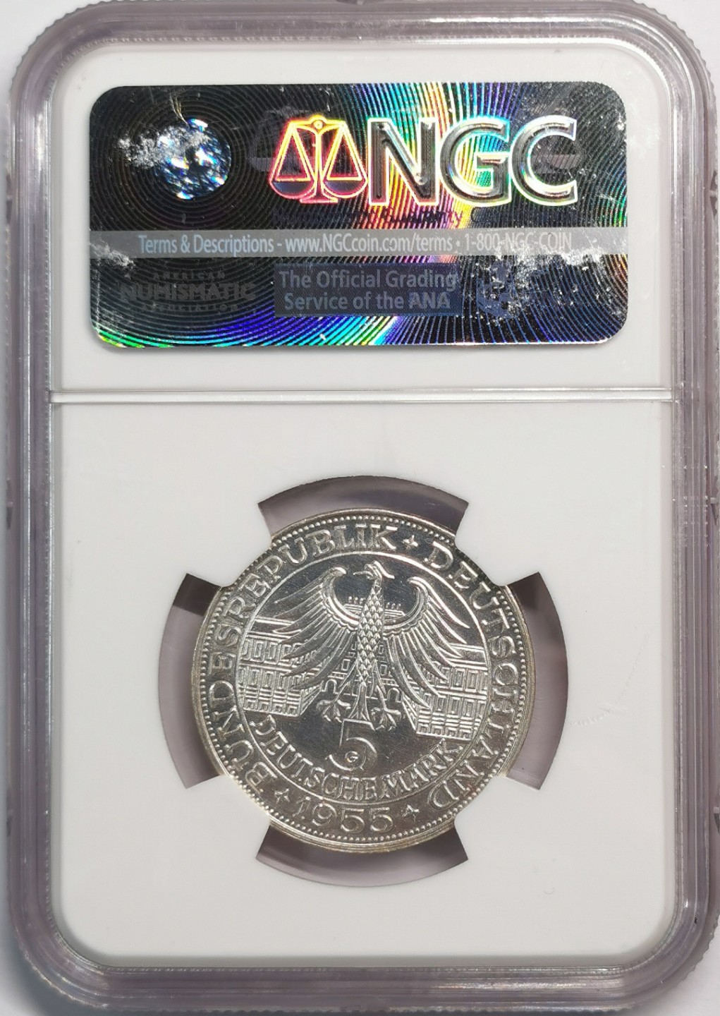 凡希社世界钱币微拍第二百零四期 1955G联邦德国巴登大公5马克纪念银币NGC-MS63