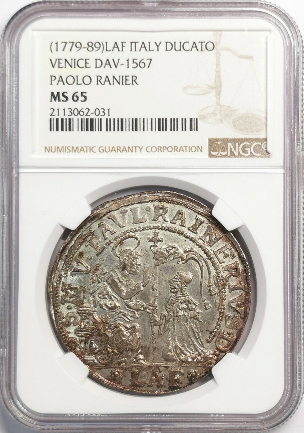 凡希社世界钱币微拍第二百零四期 罕！1779-89威尼斯共和国飞狮杜卡特大银NGC-MS65神品！