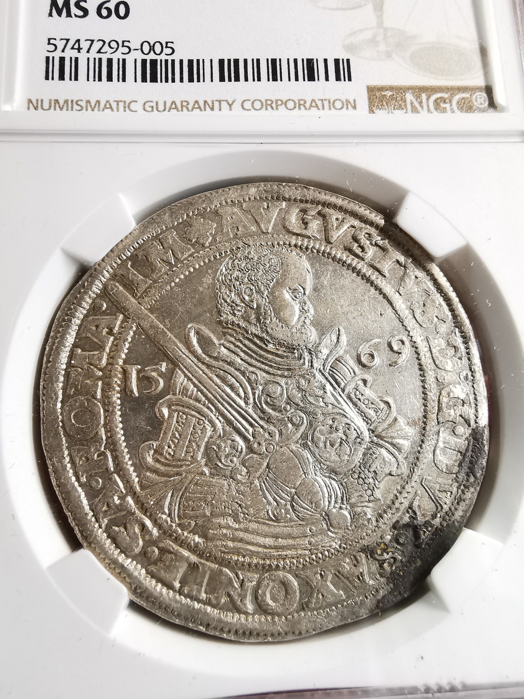 凡希社世界钱币微拍第二百零四期 荐！1569萨克森执剑大型泰勒NGC-MS60原光充沛！