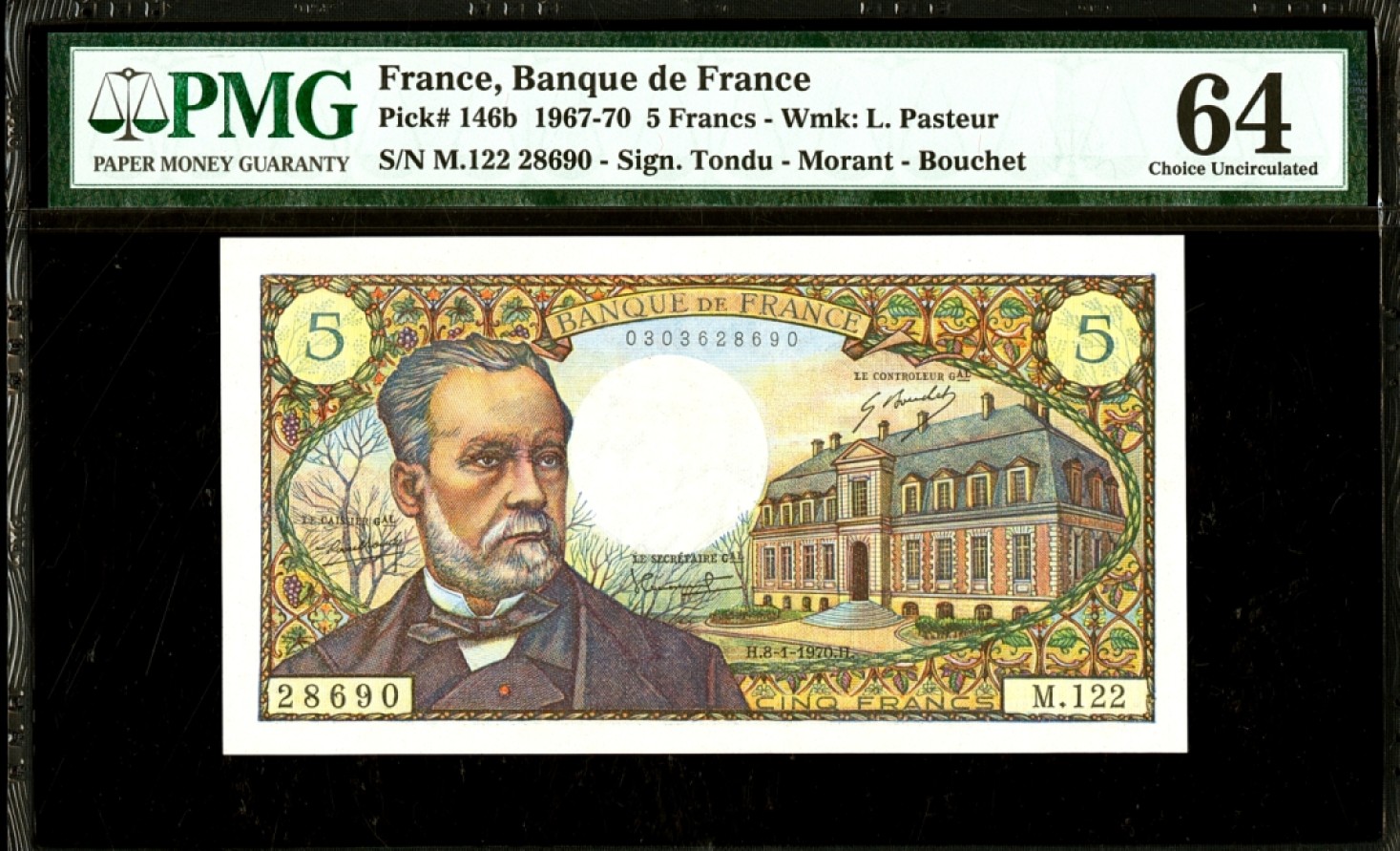 新纪元！【Blue Auction】✨世界纸币精拍第201期【精】   【无47】法国 1967-70年5法郎 PMG64 经典巴斯德 