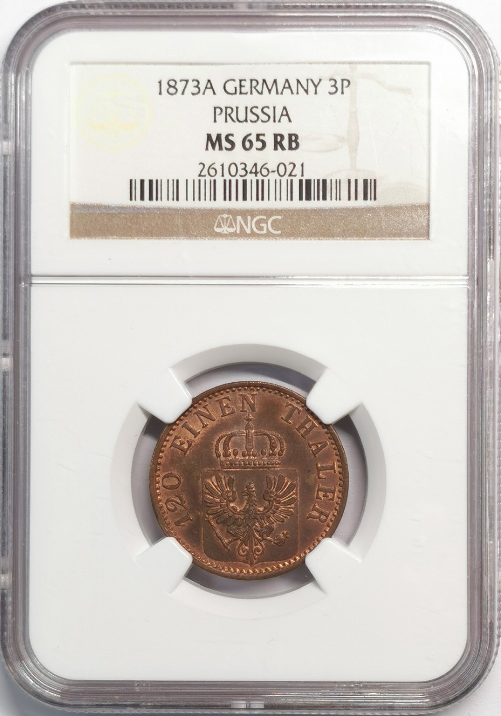 凡希社世界钱币微拍第二百零四期 1873普鲁士3芬尼铜币NGC-MS65