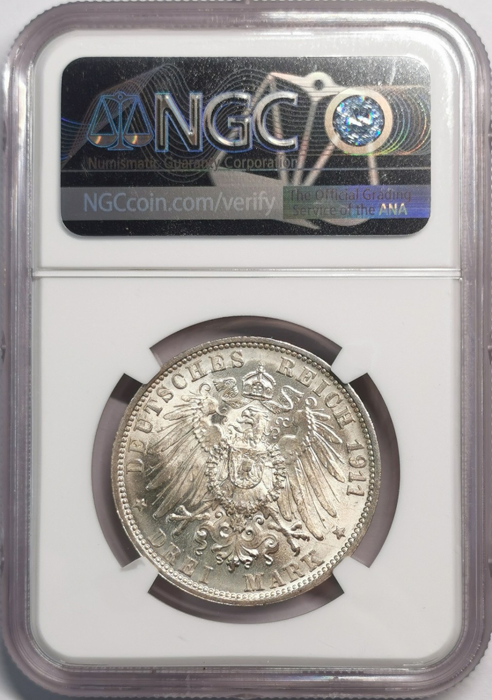 凡希社世界钱币微拍第二百零四期 1911德国符腾堡金婚纪念3马克NGC-MS65