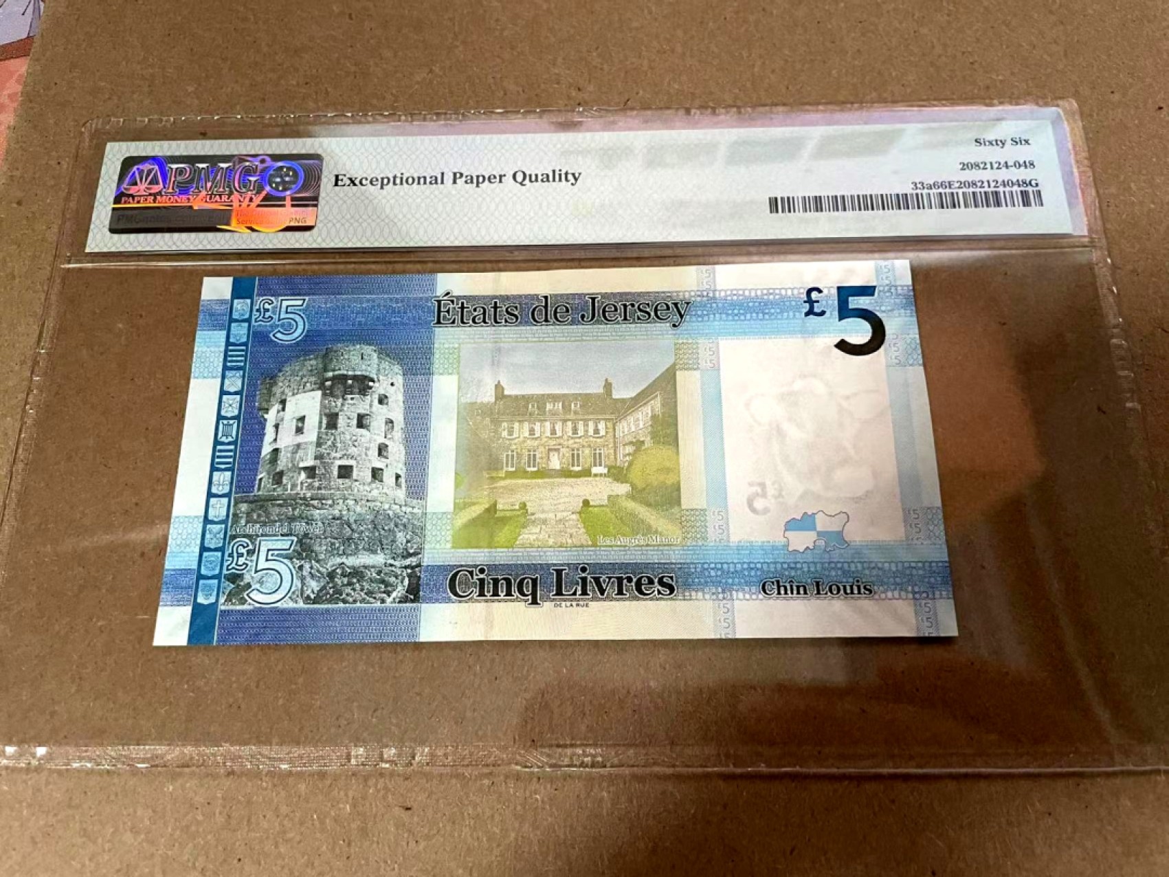 新纪元！【Blue Auction】✨世界纸币精拍第201期【精】   【一组5张 首发全同689小号】泽西 2010年5-50镑 PMG67EPQ-65EPQ（最高值67分）女王纸币 精美