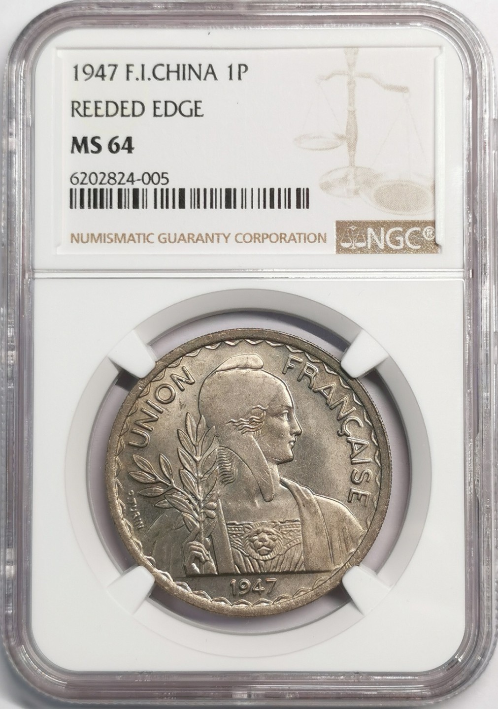 凡希社世界钱币微拍第二百零四期 1947法属印度支那皮亚斯特镍币NGC-MS64