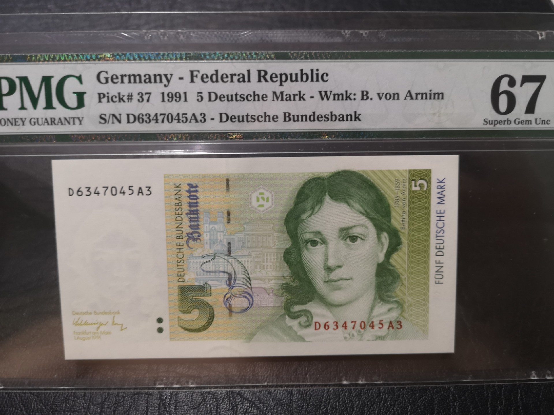 《外钞收藏家》第一百八十七期（本期71件） 1991年德国5马克 PMG67