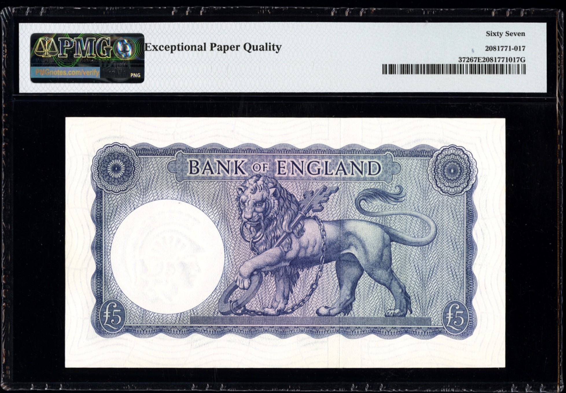 新纪元！【Blue Auction】✨世界纸币精拍第201期【精】   英国 B序列5镑 PMG67EPQ 高分 圣乔治屠龙 大狮子 精美