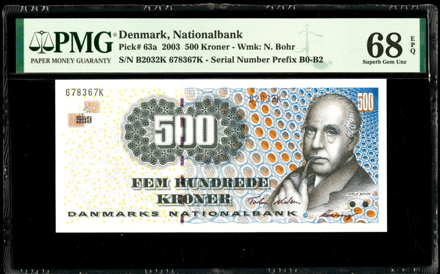 新纪元！【Blue Auction】✨世界纸币精拍第201期【精】   【冠军分 仅2张】丹麦 2003年500克朗 p63a PMG68EPQ 超高分 精美