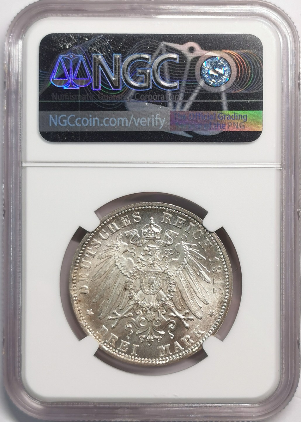 凡希社世界钱币微拍第二百零四期 1911德国巴伐利亚纪念3马克NGC-MS65