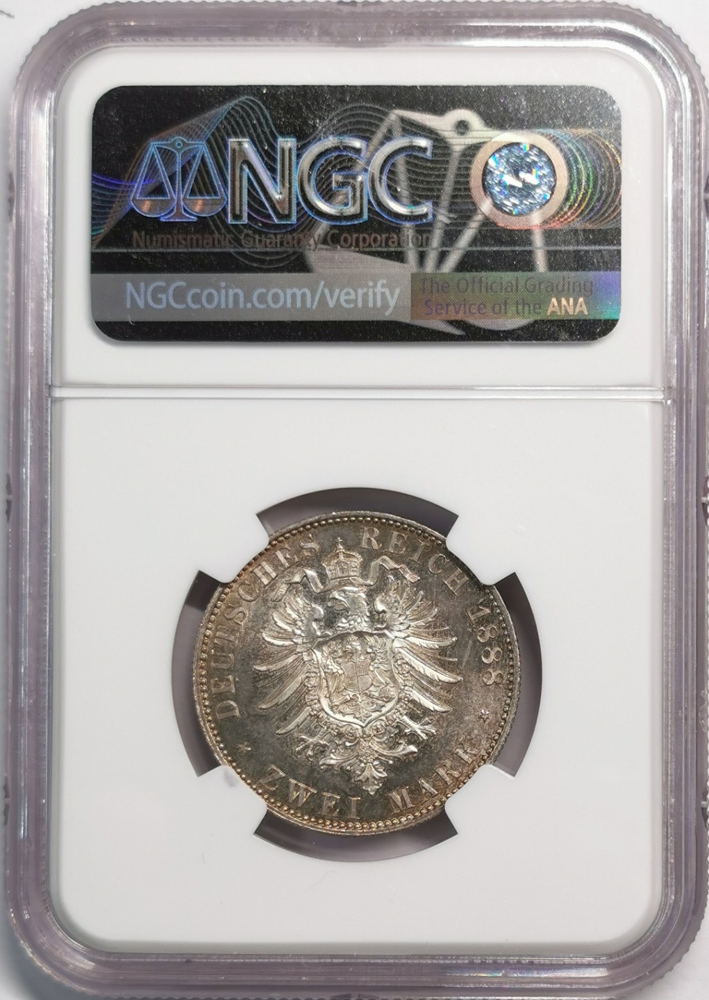 凡希社世界钱币微拍第二百零四期 1888A德国普鲁士短翅2马克NGC-MS64深色包浆！