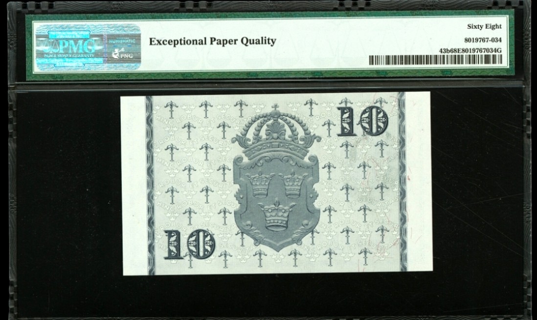 新纪元！【Blue Auction】✨世界纸币精拍第201期【精】   【唯一冠军分】瑞典 1954年10克朗  大胡子 PMG68EPQ 超高分