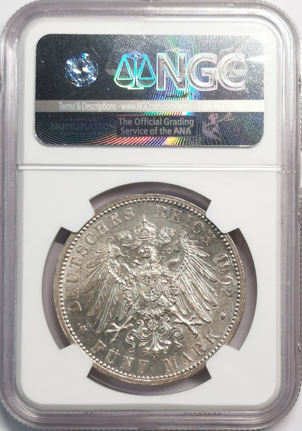 凡希社世界钱币微拍第二百零四期 1902德国巴登5马克纪念大银NGC-MS63