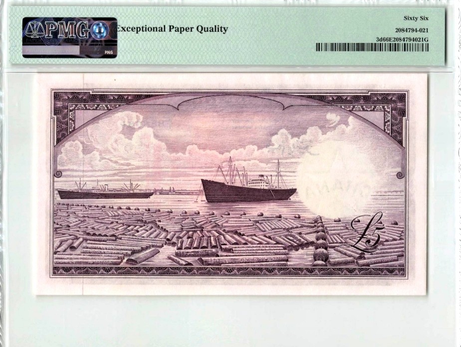新纪元！【Blue Auction】✨世界纸币精拍第201期【精】   【A1冠无47】加纳 1962年5镑 PMG66EPQ 背面港口漂亮