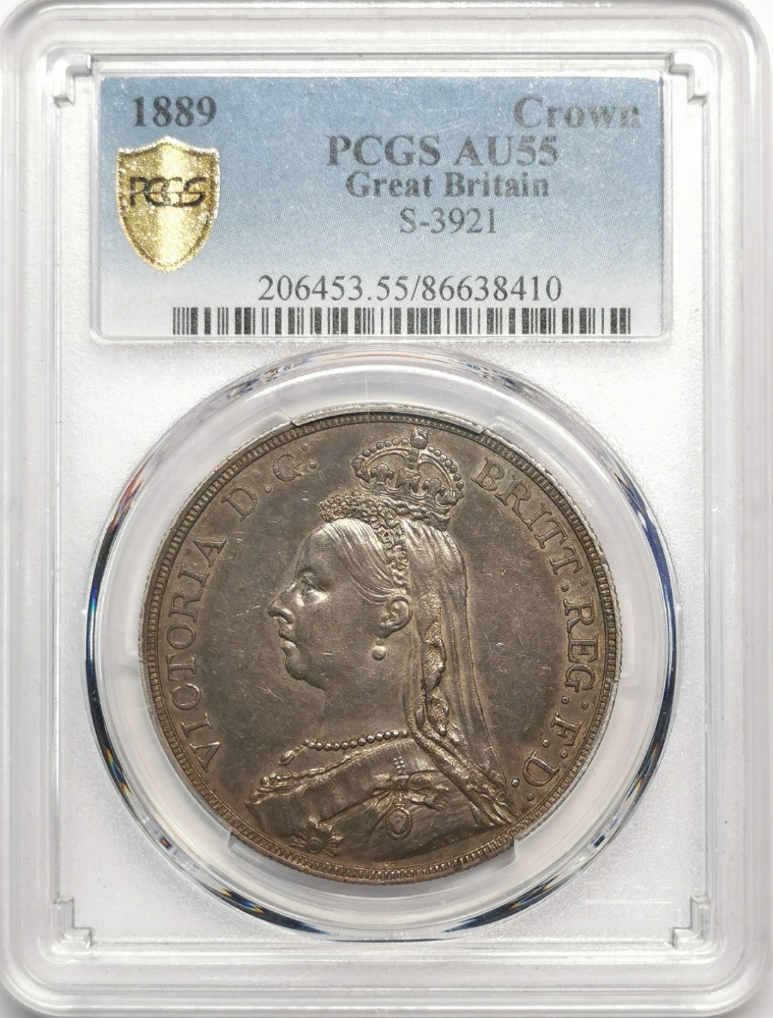 凡希社世界钱币微拍第二百零四期 1889英国老维批纱马剑PCGS-AU55黑彩！