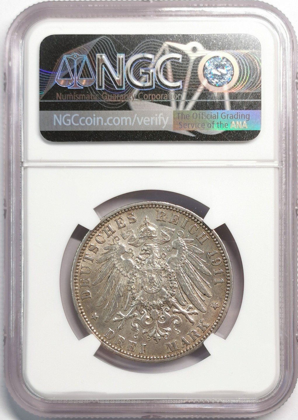 凡希社世界钱币微拍第二百零四期 1911J德国汉堡3马克NGC-AU58