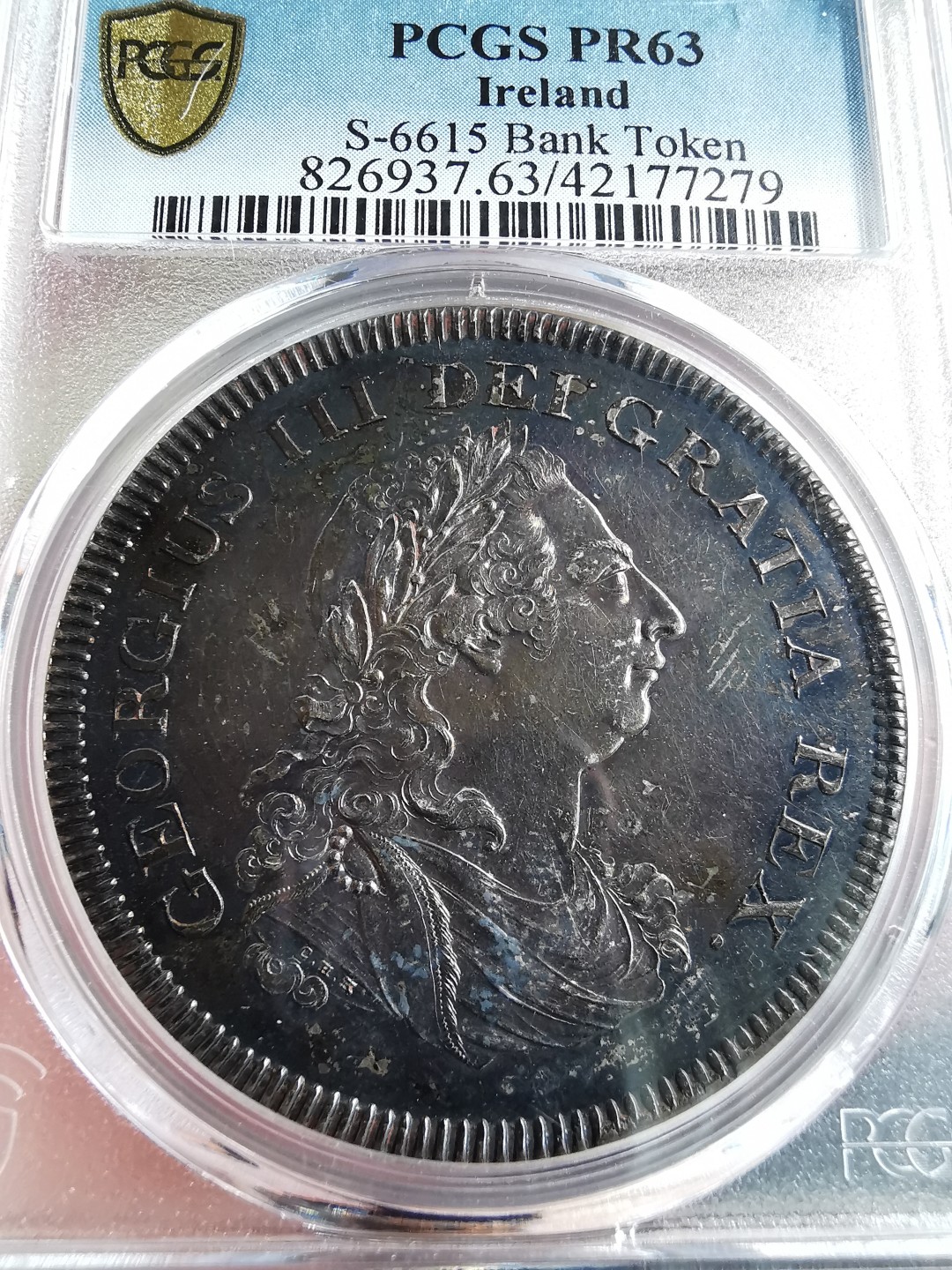 凡希社世界钱币微拍第二百零四期 稀！1804爱尔兰竖琴6先令大银精铸PCGS-PF63 SOHO出品黑彩收藏级！