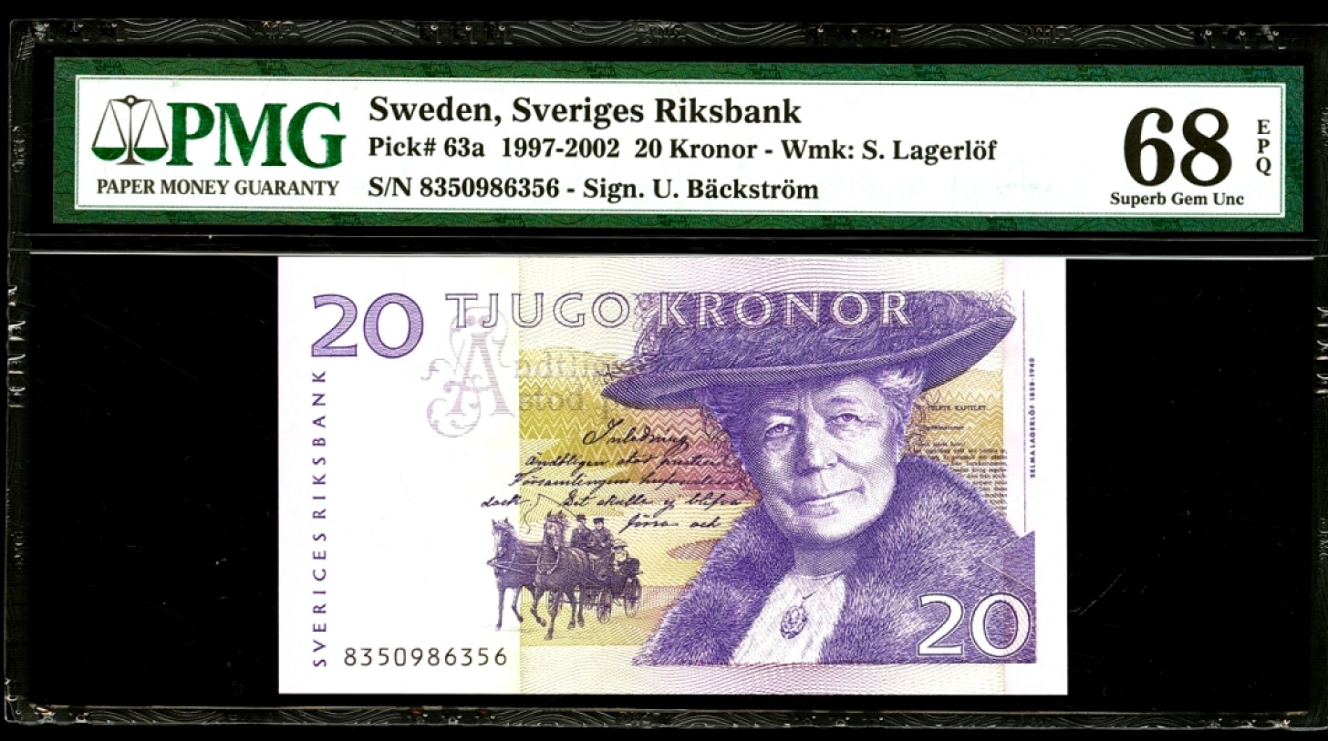 新纪元！【Blue Auction】✨世界纸币精拍第201期【精】   【无47】瑞典 1997-2002年20克朗 PMG68EPQ 超高分