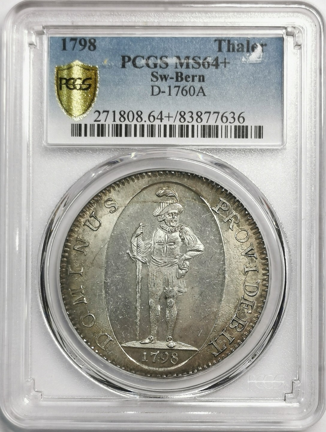 凡希社世界钱币微拍第二百零四期 稀！1798瑞士伯尔尼熊泰勒大银PCGS-MS64+枪蓝色包浆实物绝美！