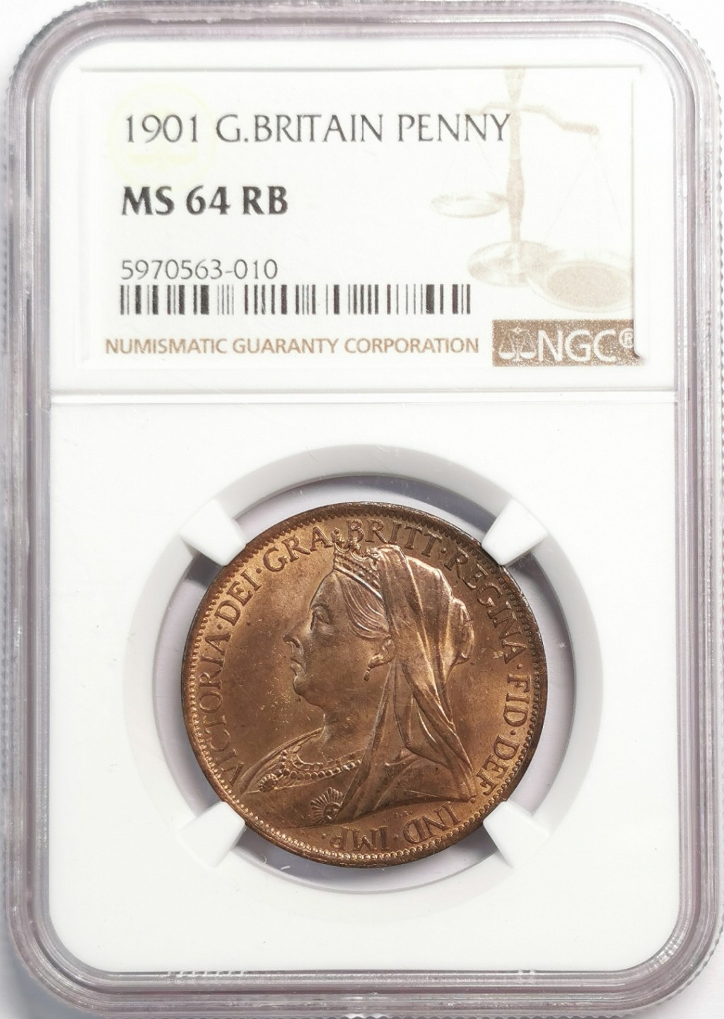 凡希社世界钱币微拍第二百零四期 1901英国老维便士大铜NGC-MS64铜色诱人！