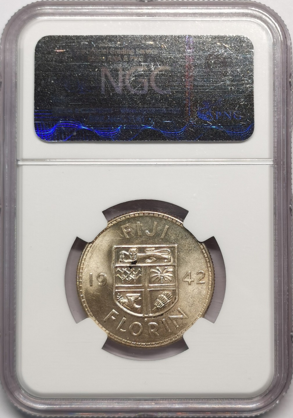 凡希社世界钱币微拍第二百零四期 1942S斐济乔六2先令银币NGC-MS64高银版