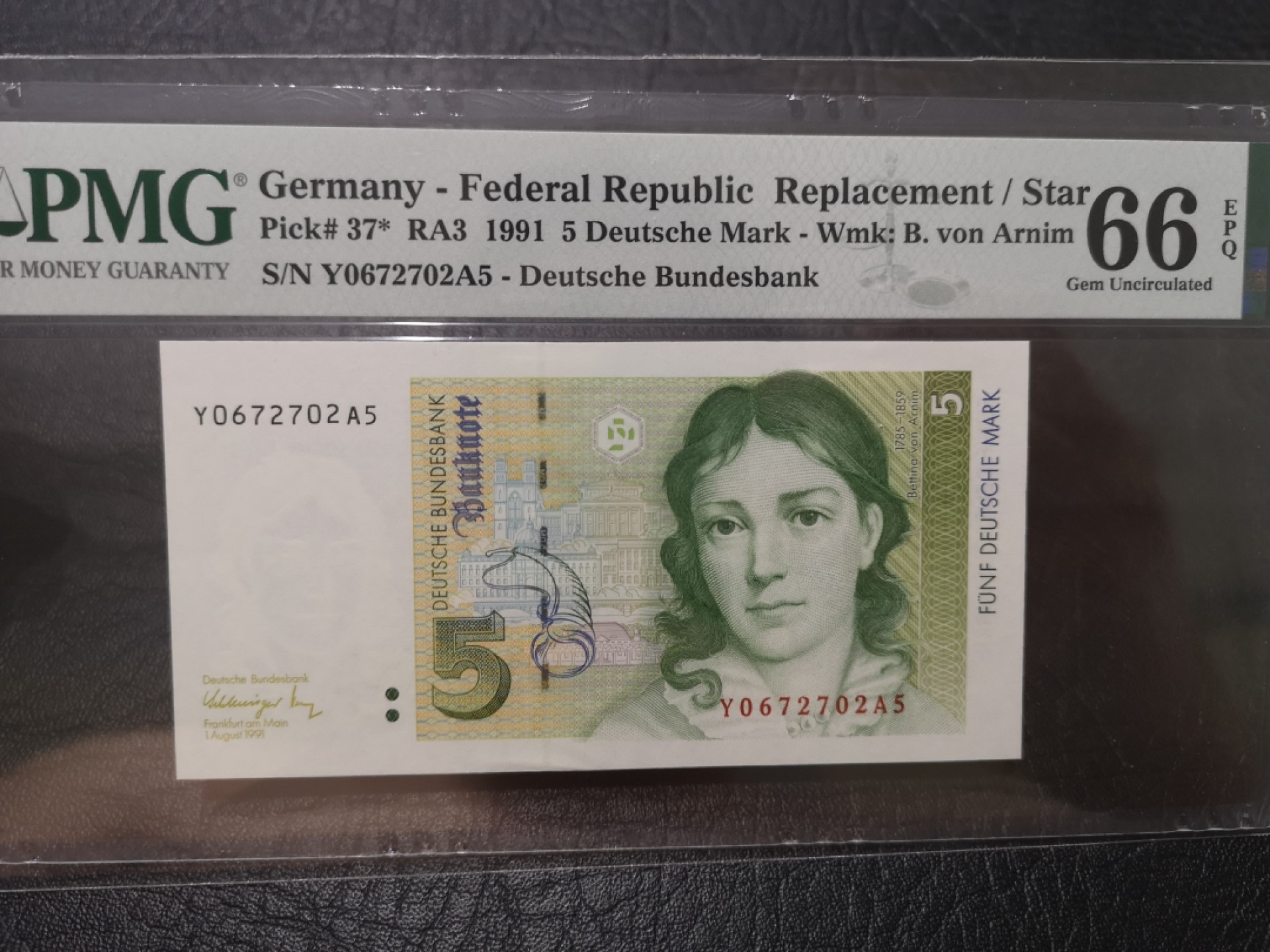 《外钞收藏家》第一百八十七期（本期71件） 1991年德国5马克 PMG66 补号