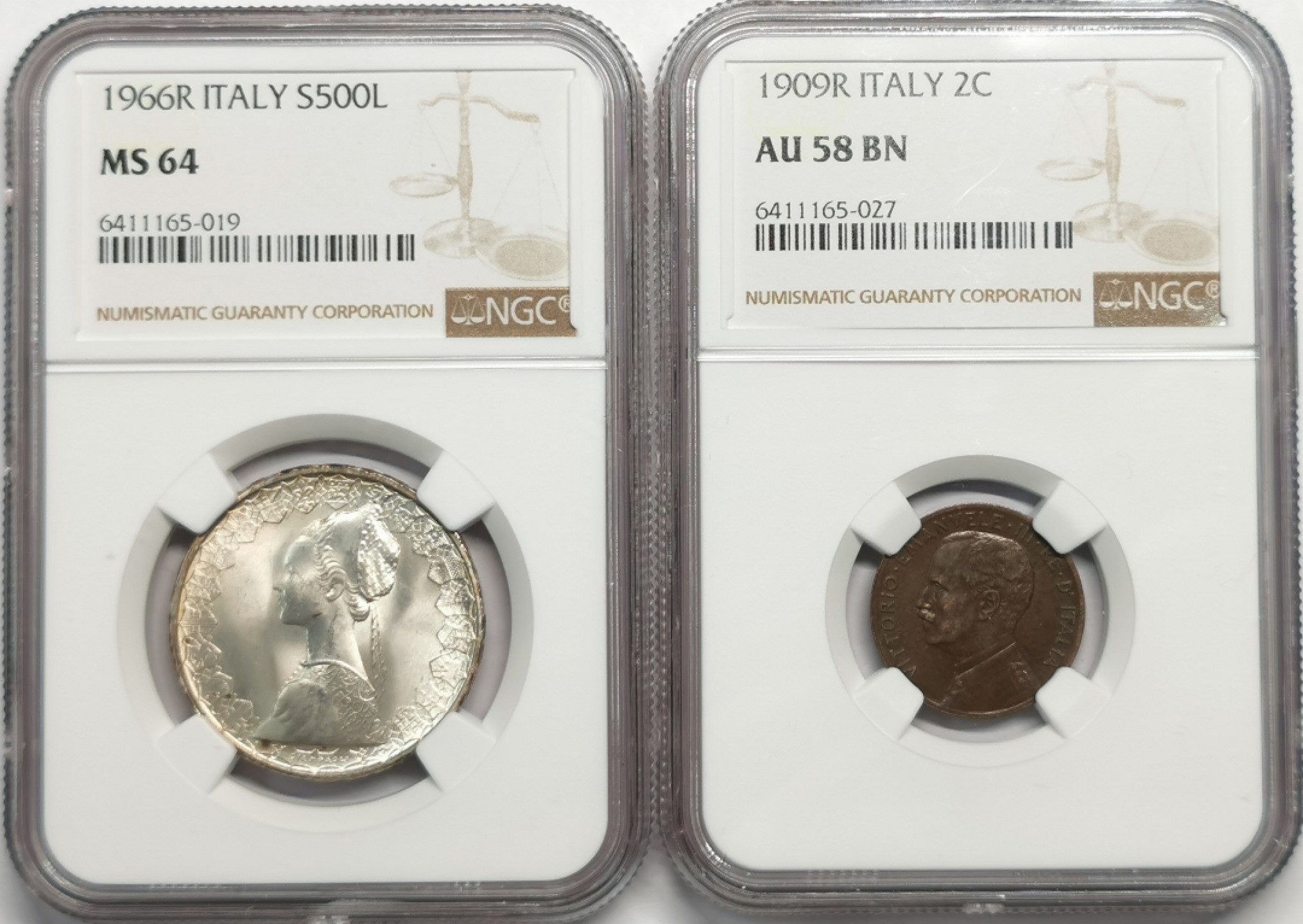 凡希社世界钱币微拍第二百零四期 意大利银币铜币一对NGC