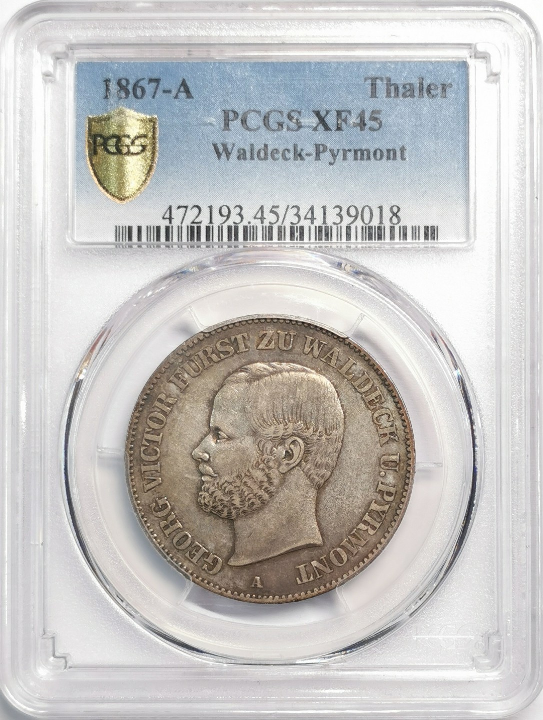 凡希社世界钱币微拍第二百零四期 1867沃尔德克皮埃蒙特泰勒PCGS-XF45