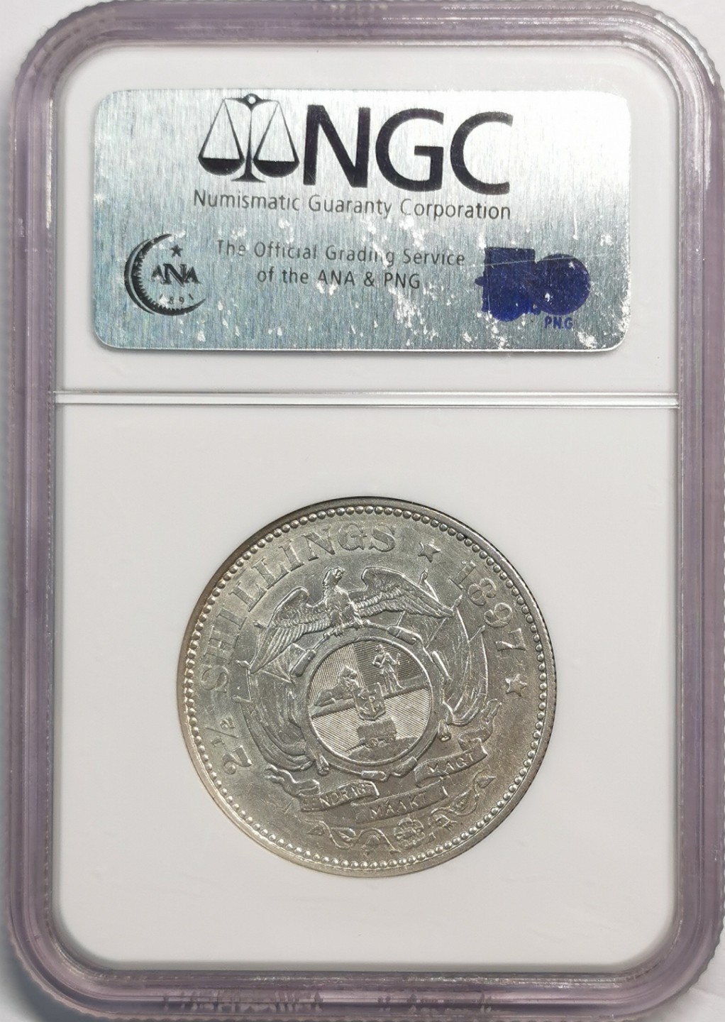 凡希社世界钱币微拍第二百零四期 1897南非克鲁格2.5先令银币NGC-AU55