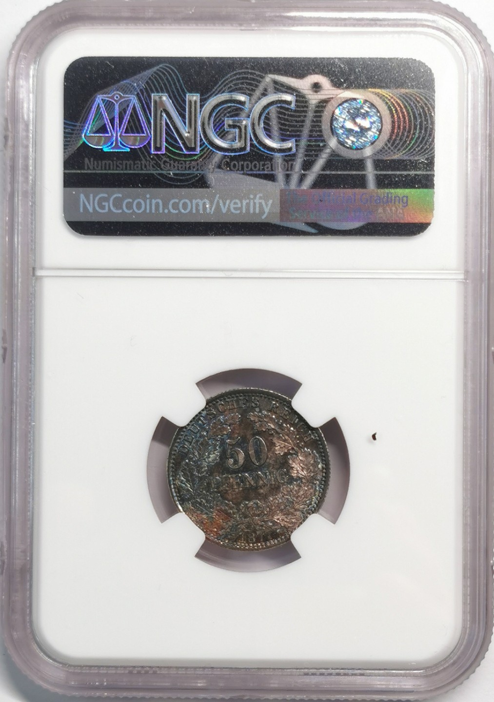 凡希社世界钱币微拍第二百零四期 1877德国短翅鹰50芬尼银币NGC-MS63包浆绝美！