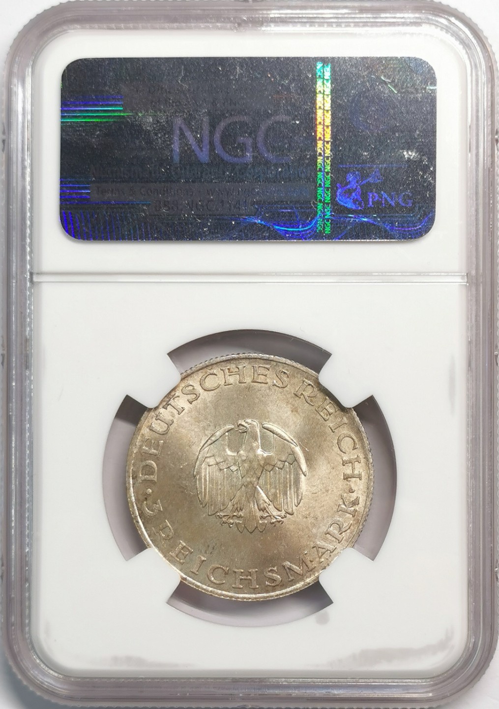 凡希社世界钱币微拍第二百零四期 1929A魏玛德国莱辛3马克纪念银币NGC-MS63