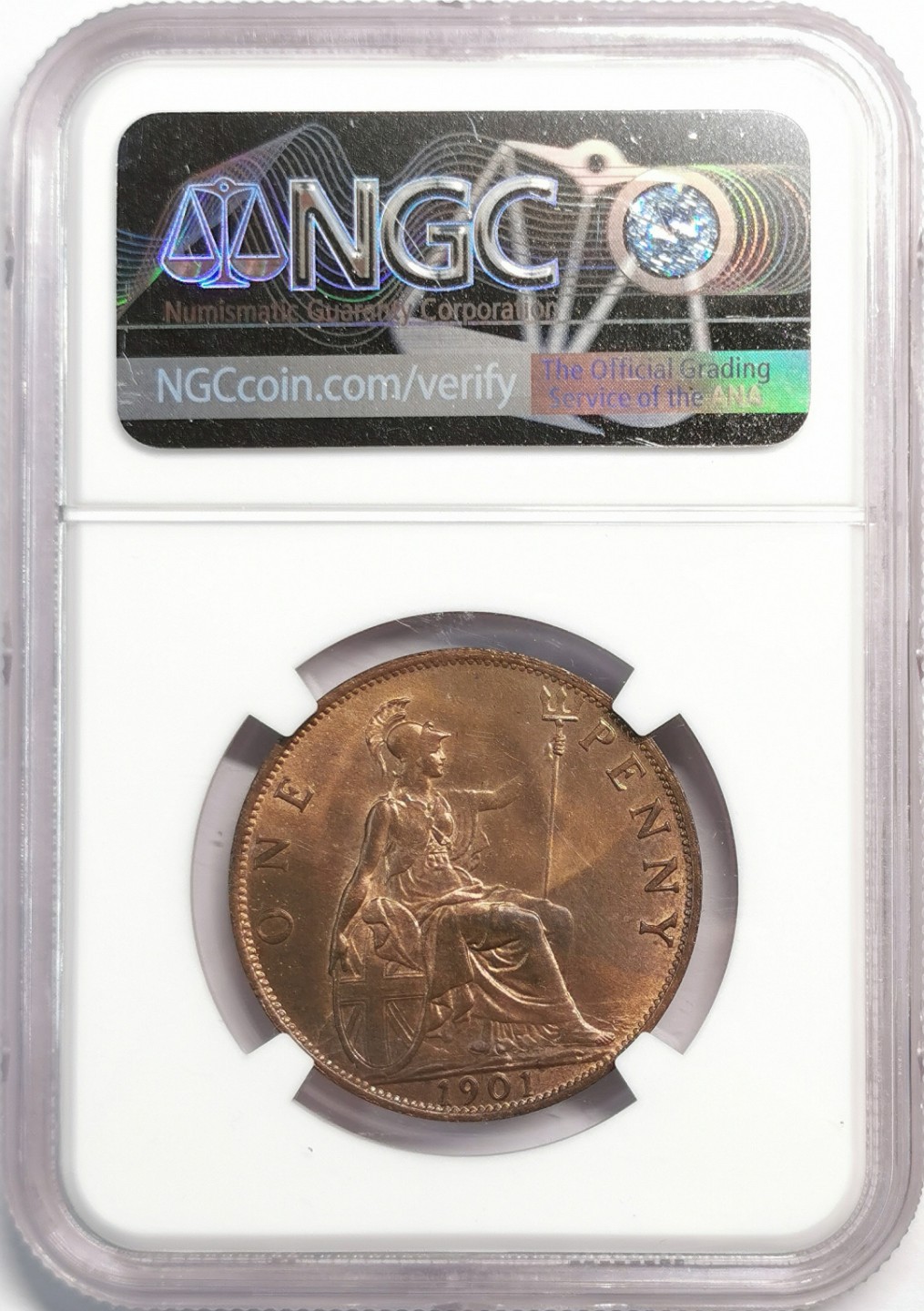 凡希社世界钱币微拍第二百零四期 1901英国老维便士大铜NGC-MS64铜色诱人！