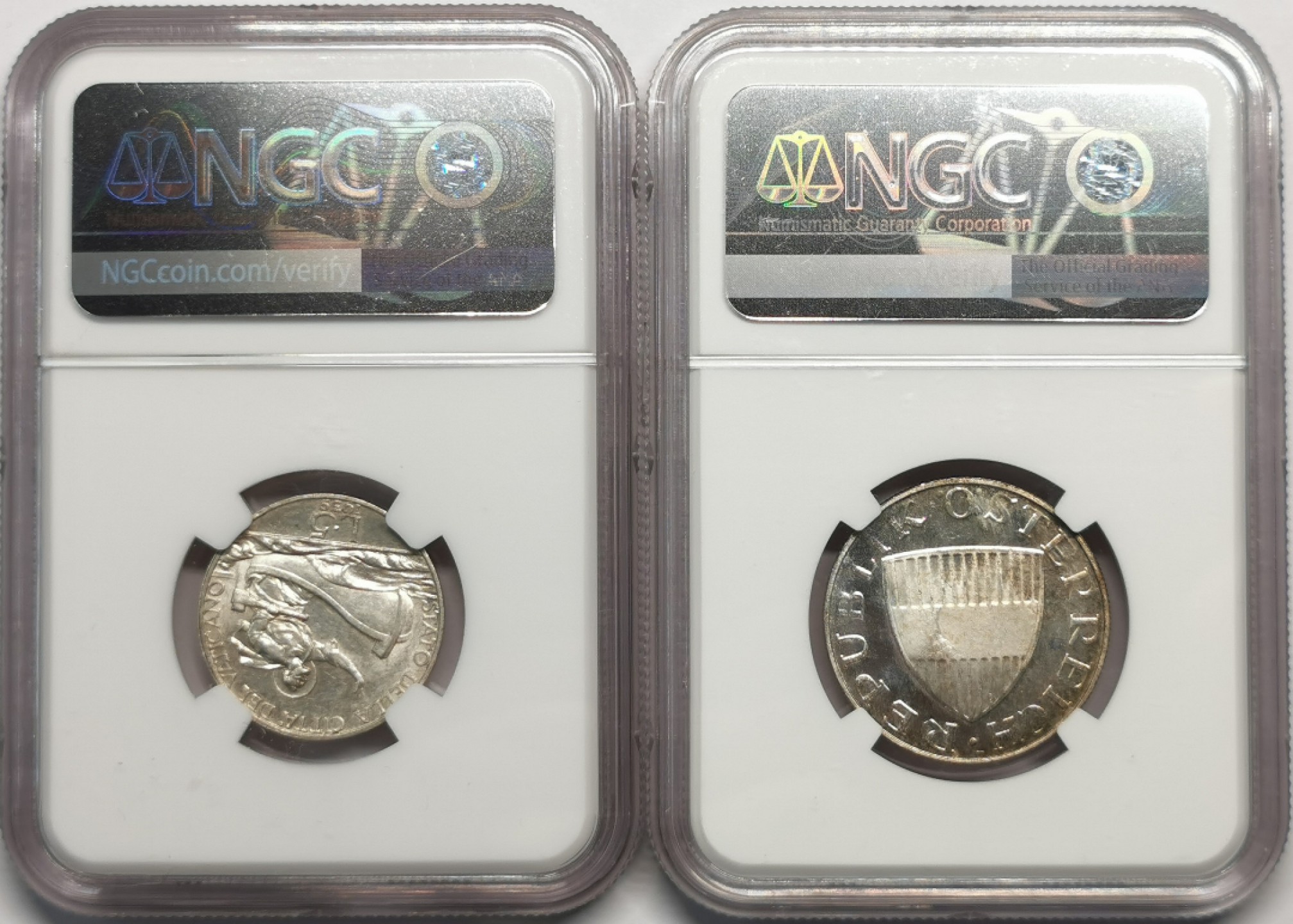 凡希社世界钱币微拍第二百零四期 奥地利梵蒂冈银币一对NGC